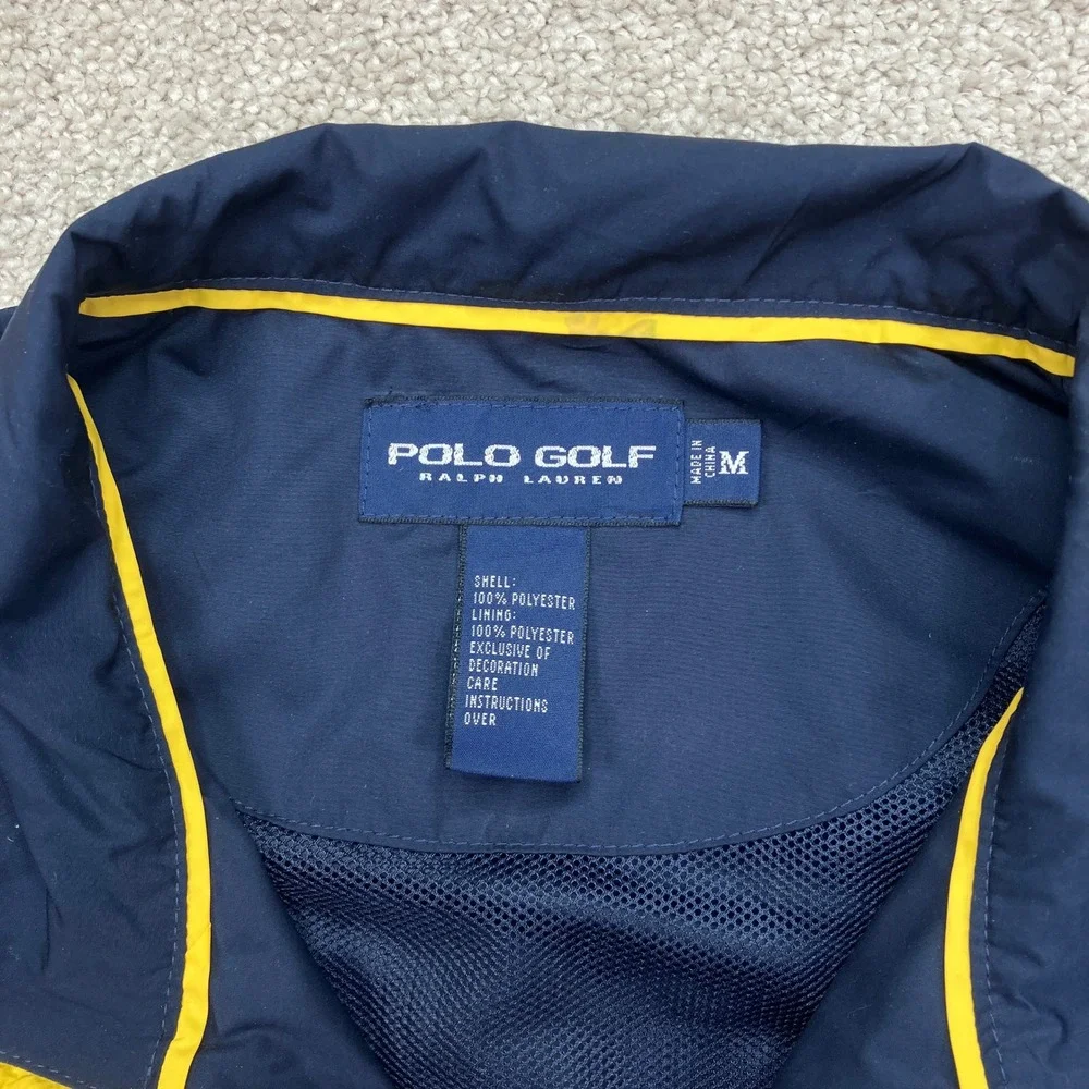 Polo Golf Ralph Lauren Mens M Vest Navy Blue Yellow Trim Big Pony Full Zip